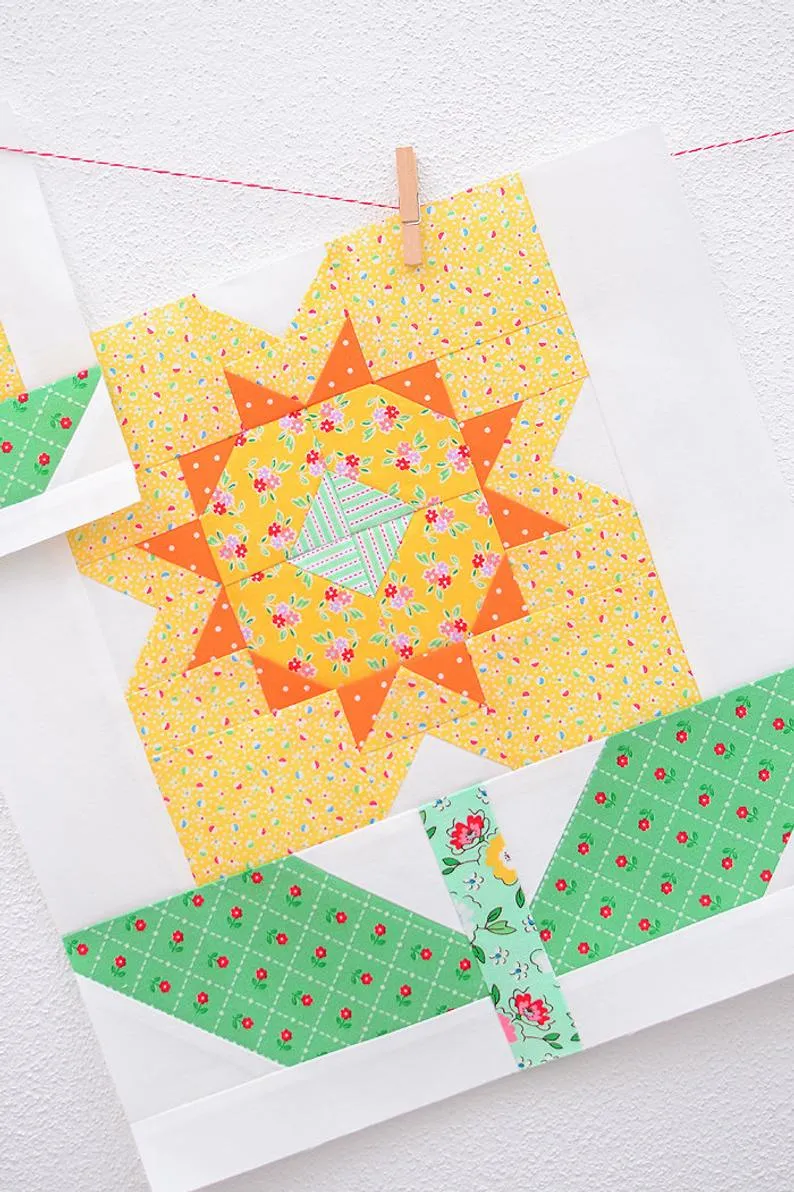 Pattern, Daffodil Flower Quilt Block by Ellis & Higgs (digital download)