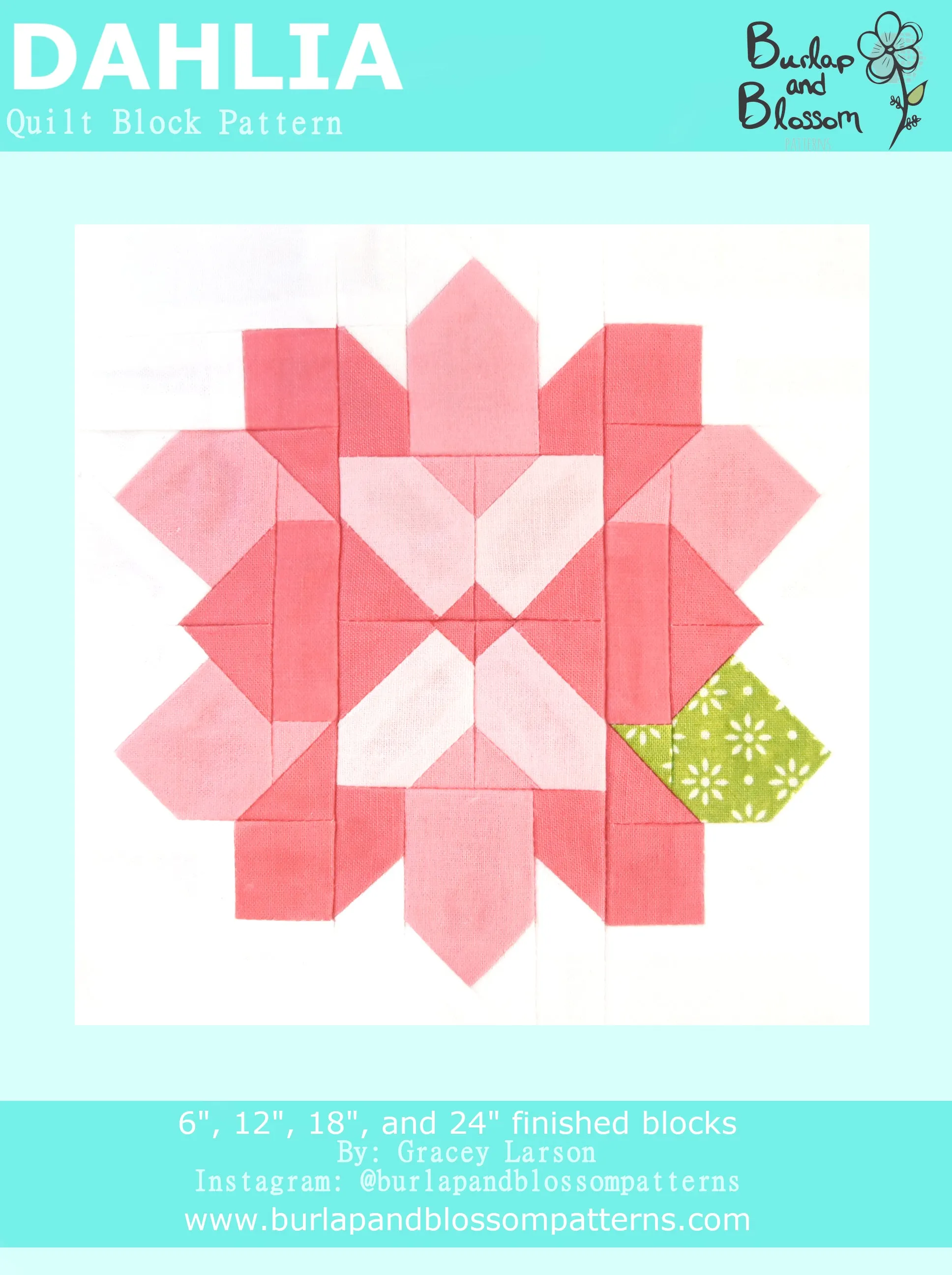 Pattern, Dahlia Flower Quilt Block by Burlap and Blossom (digital download)