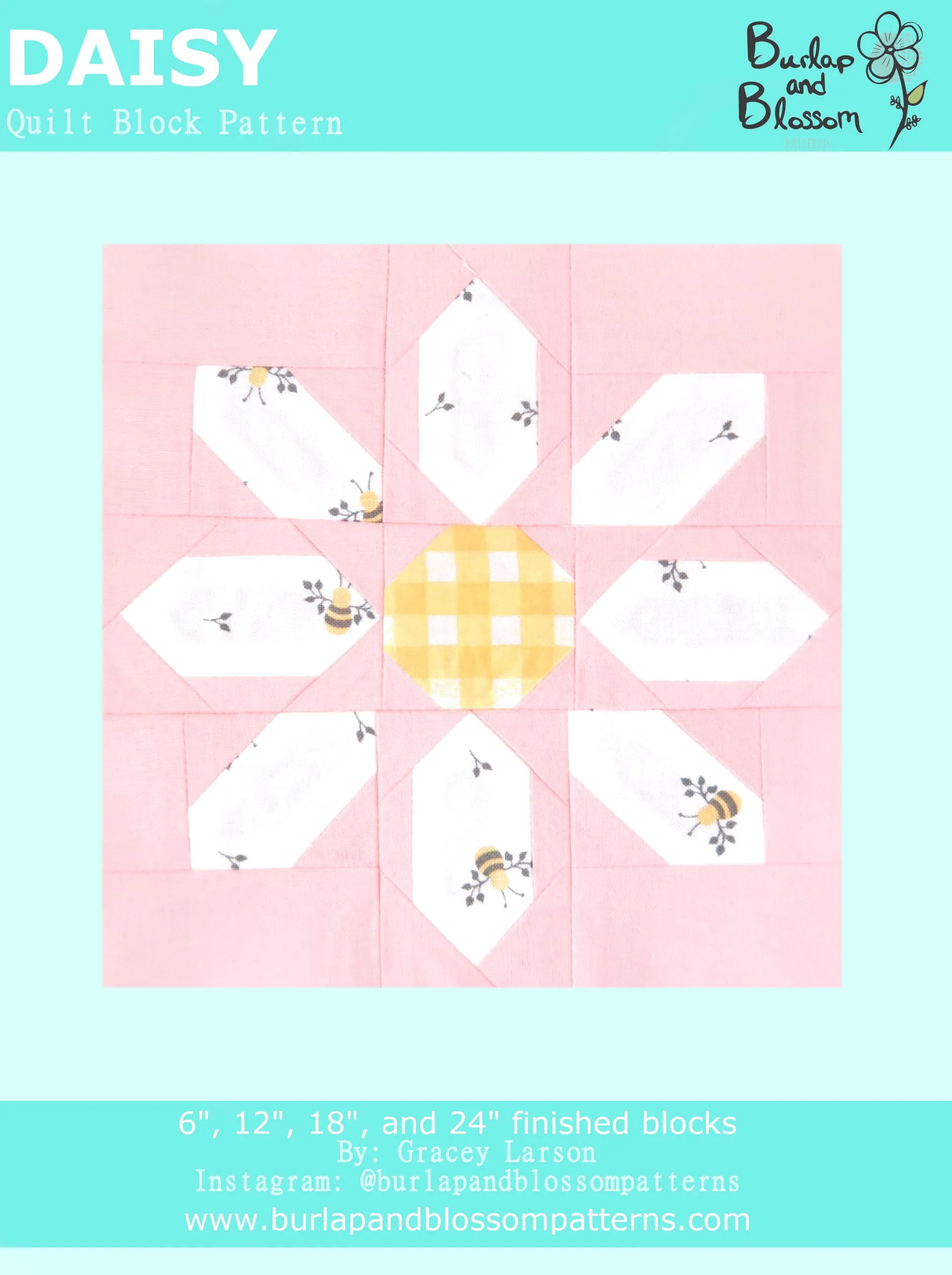 Pattern, Daisy Quilt Block by Burlap and Blossom (digital download)