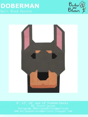 Pattern, Doberman Pinscher Quilt Block by Burlap and Blossom (digital download)