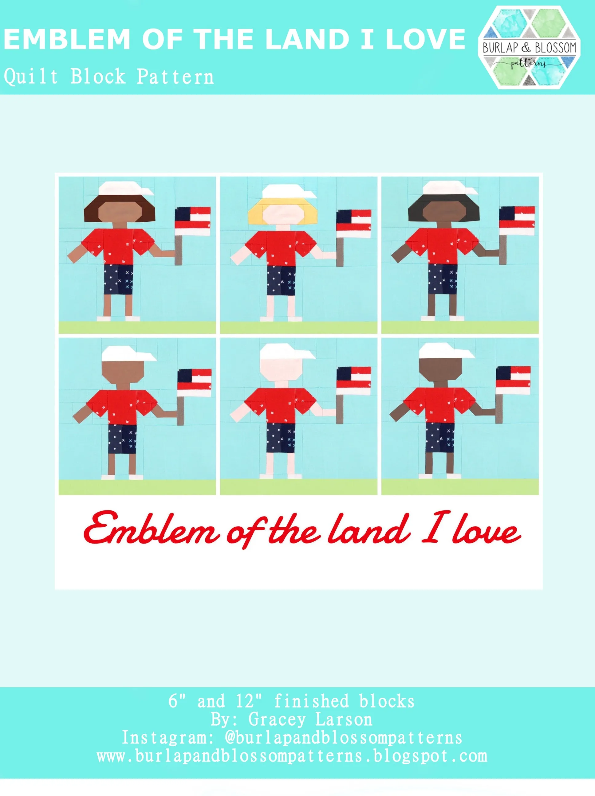 Pattern, Emblem of the Land That I Love Quilt Block by Burlap and Blossom (digital download)