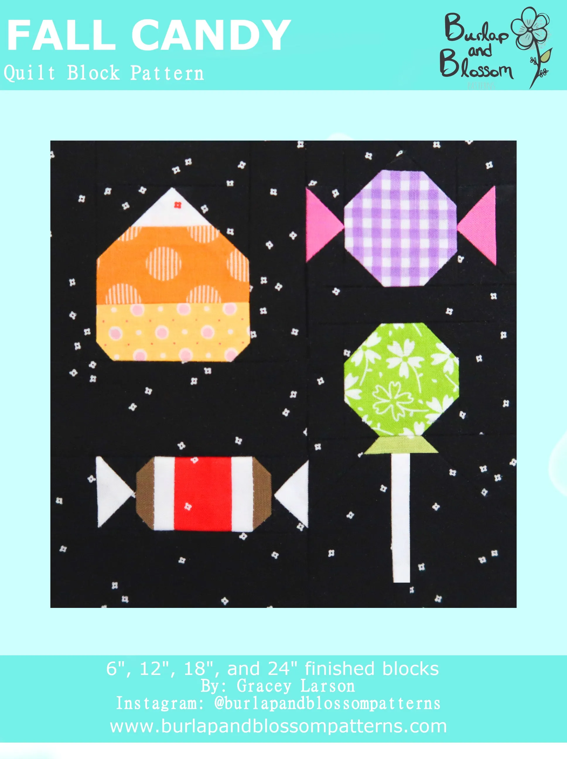 Pattern, Fall Candy Quilt Block by Burlap and Blossom (digital download)