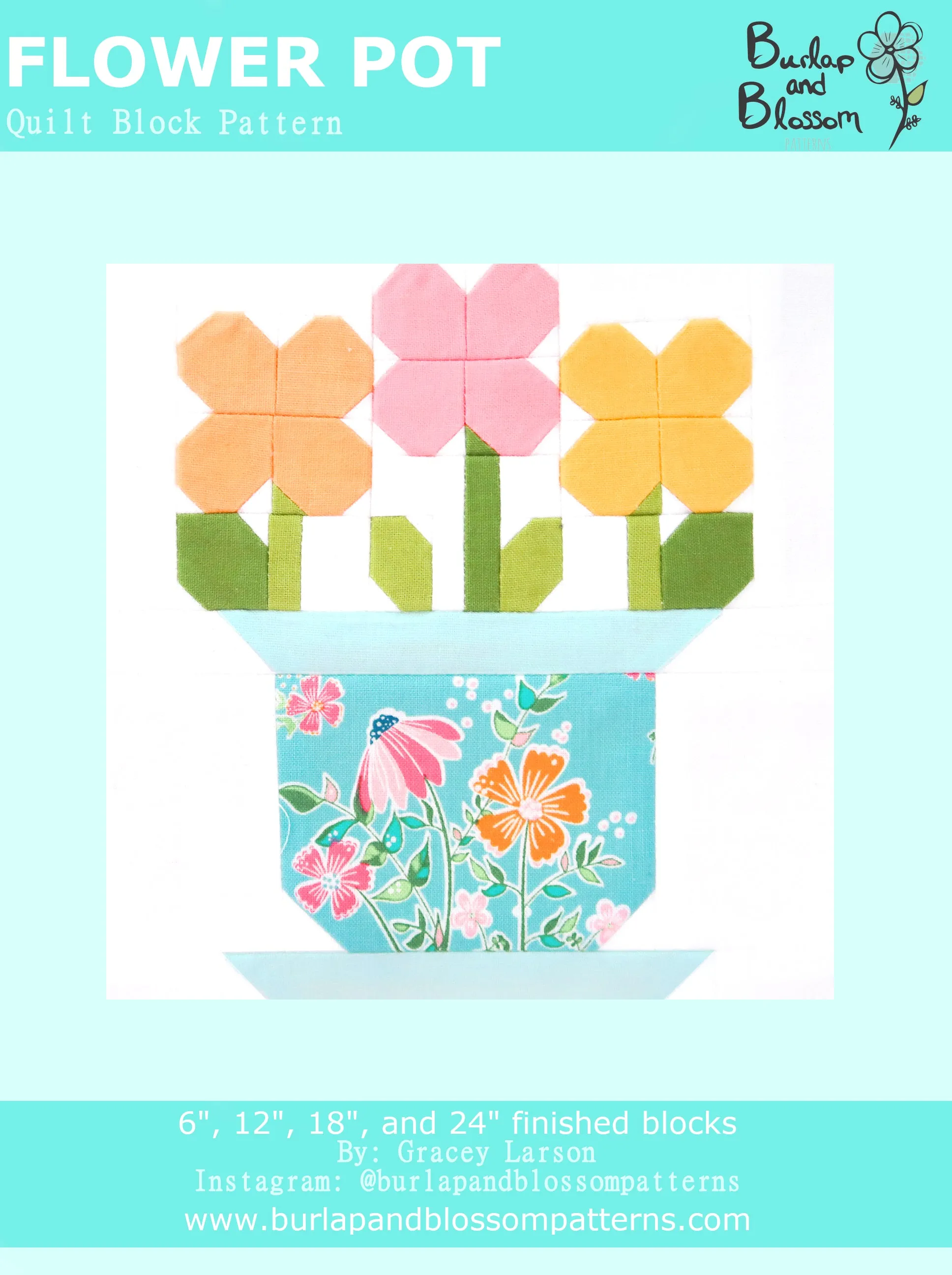 Pattern, Flower Pot Quilt Block by Burlap and Blossom (digital download)