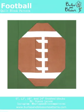 Pattern, Football Quilt Block by Burlap and Blossom (digital download)