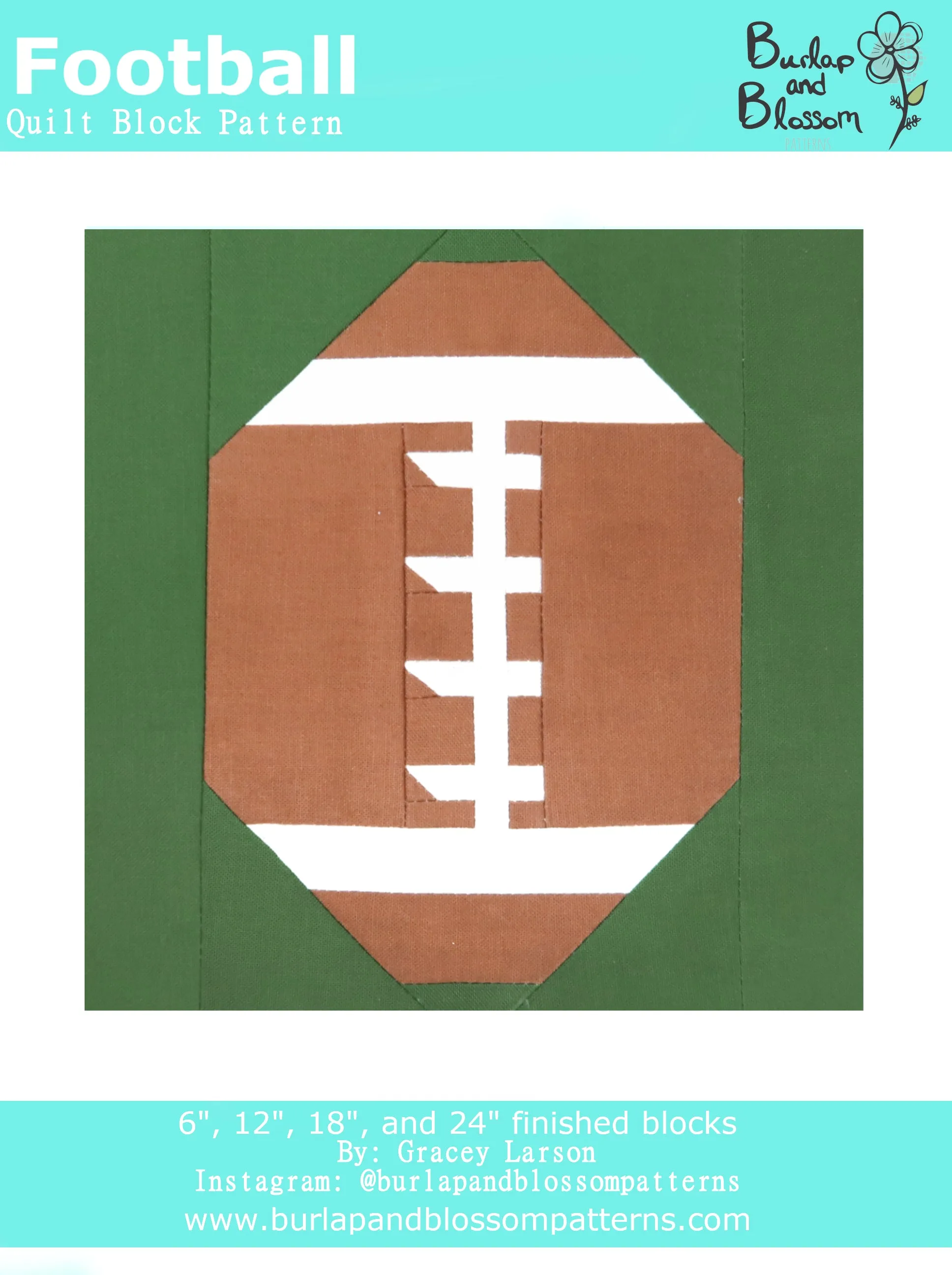Pattern, Football Quilt Block by Burlap and Blossom (digital download)
