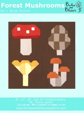 Pattern, Forest Mushrooms Block by Burlap and Blossom (digital download)