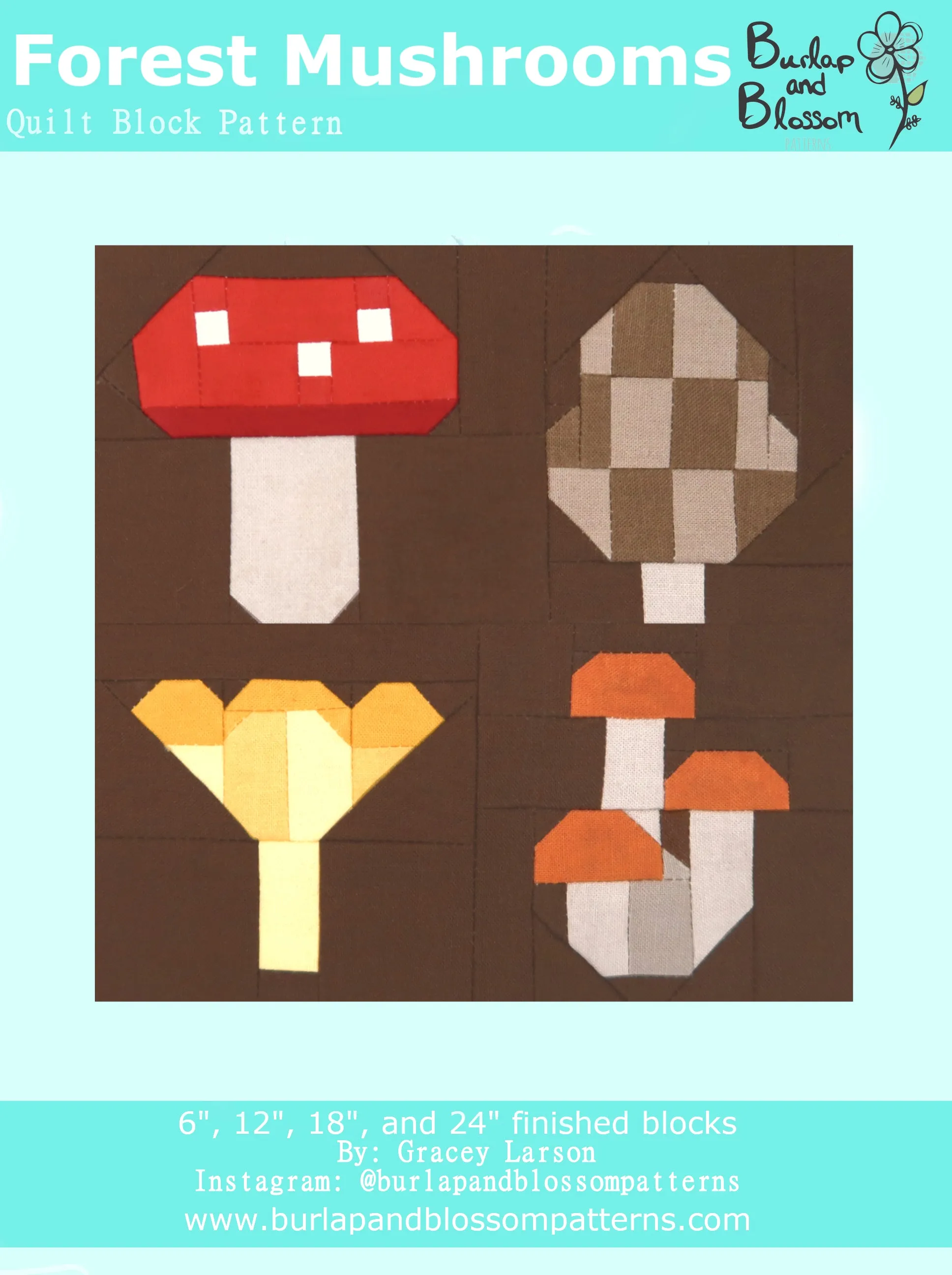 Pattern, Forest Mushrooms Block by Burlap and Blossom (digital download)