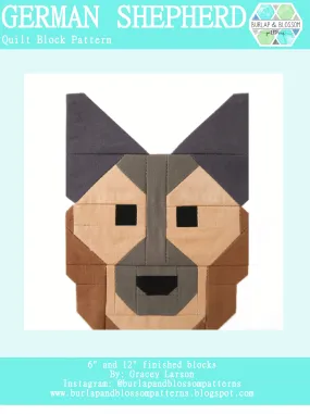Pattern, German Shepherd Dog Quilt Block by Burlap and Blossom (digital download)