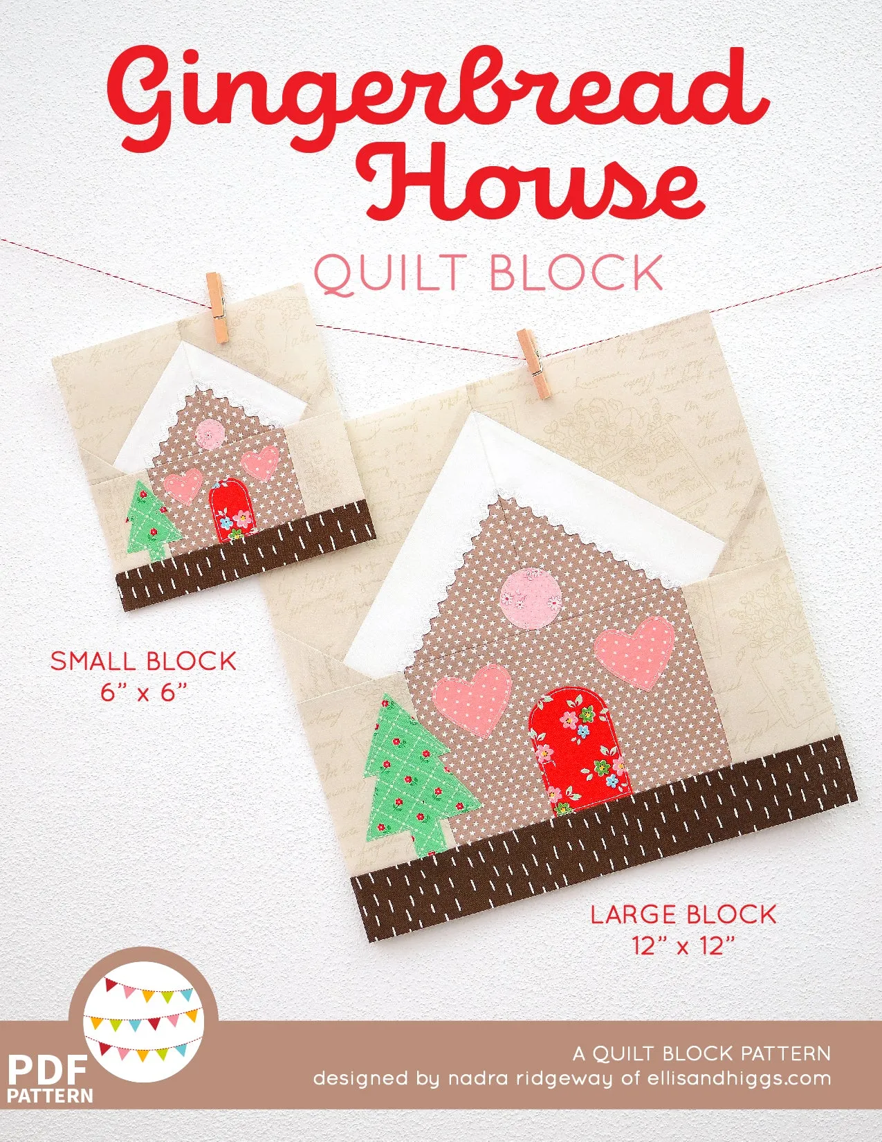 Pattern, Gingerbread House Quilt Block by Ellis & Higgs (digital download)