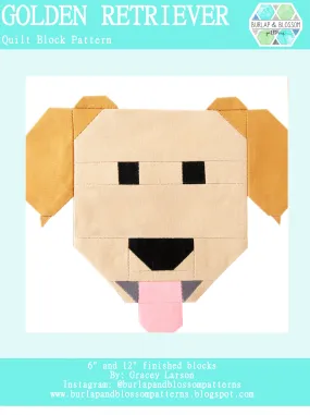 Pattern, Golden Retriever Dog Quilt Block by Burlap and Blossom (digital download)