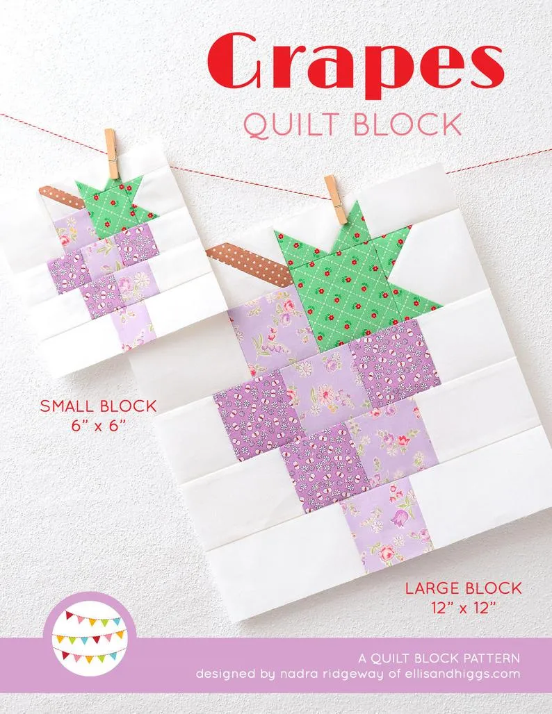 Pattern, Grapes Quilt Block by Ellis & Higgs (digital download)