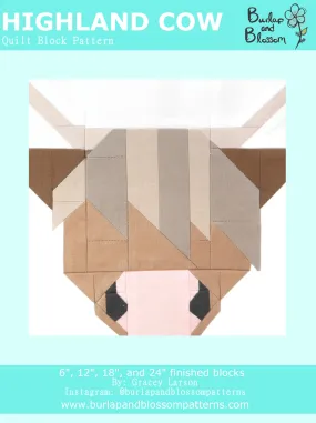Pattern, Highland Cow  Quilt Block by Burlap and Blossom (digital download)