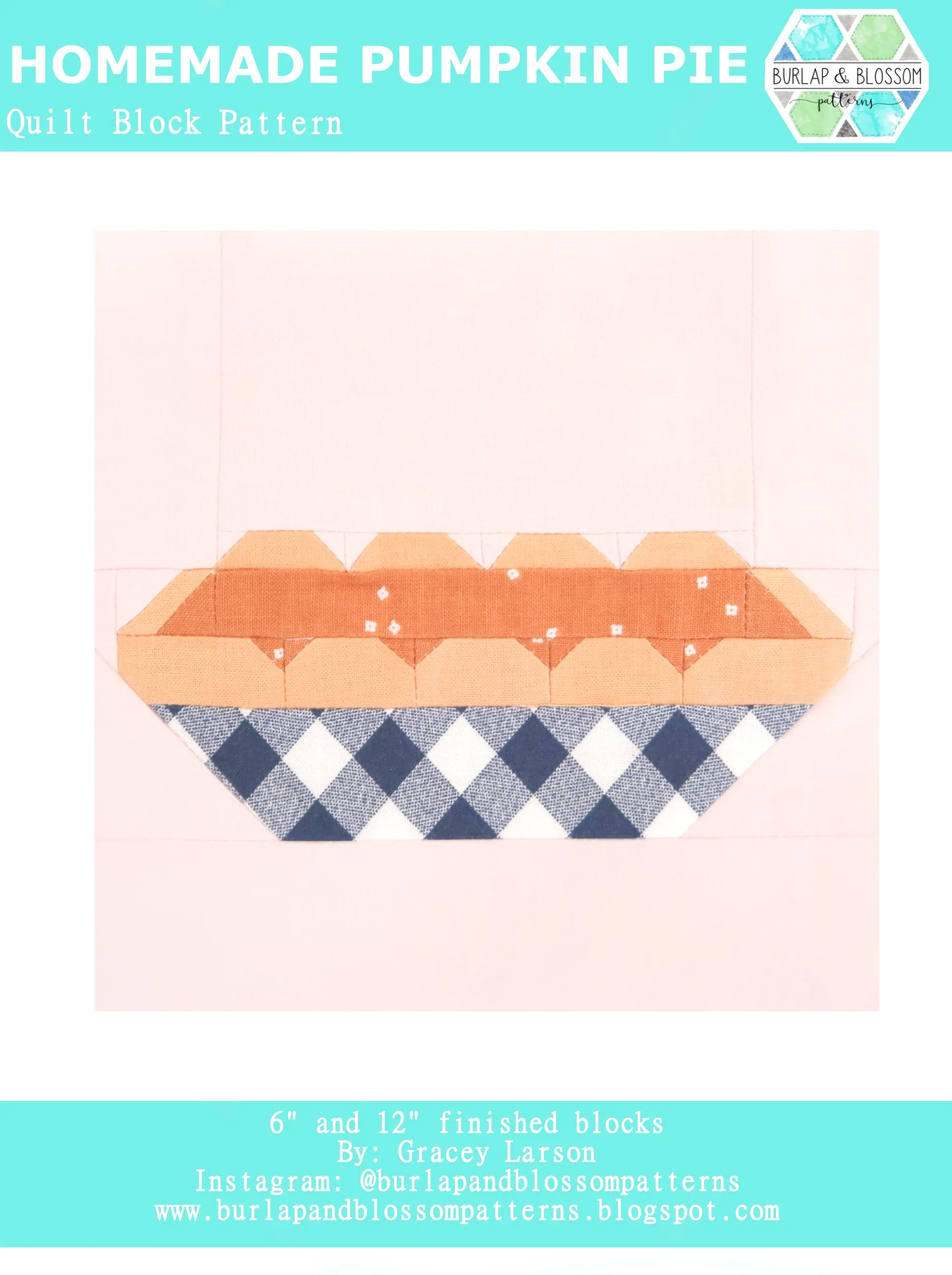 Pattern, Homemade Pumpkin Pie Quilt Block by Burlap and Blossom (digital download)