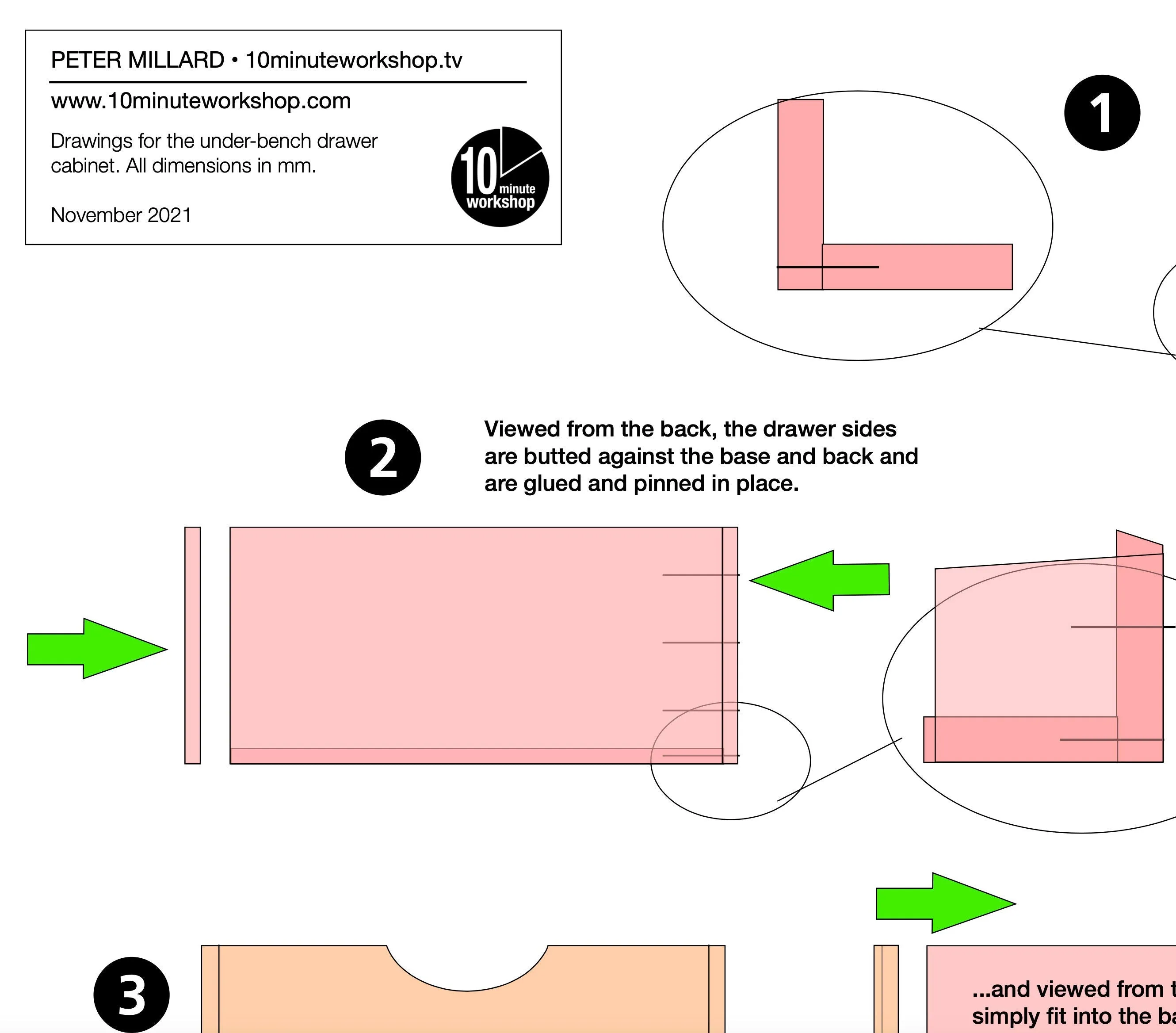 Plans for Under-bench cabinet with Birch ply drawers