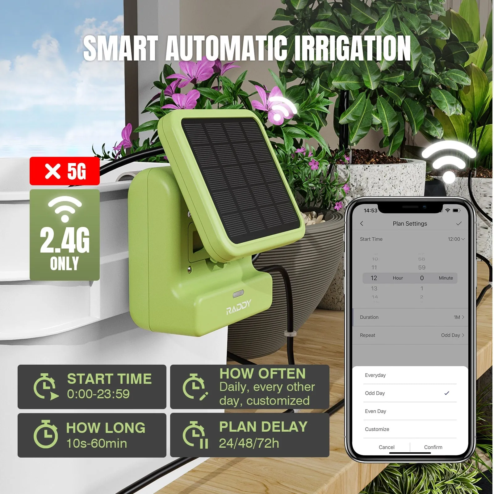 Raddy WS-2 Wi-Fi Drip Irrigation System | APP-Controlled | DIY Automatic Water Pump |  Dual Power Supply