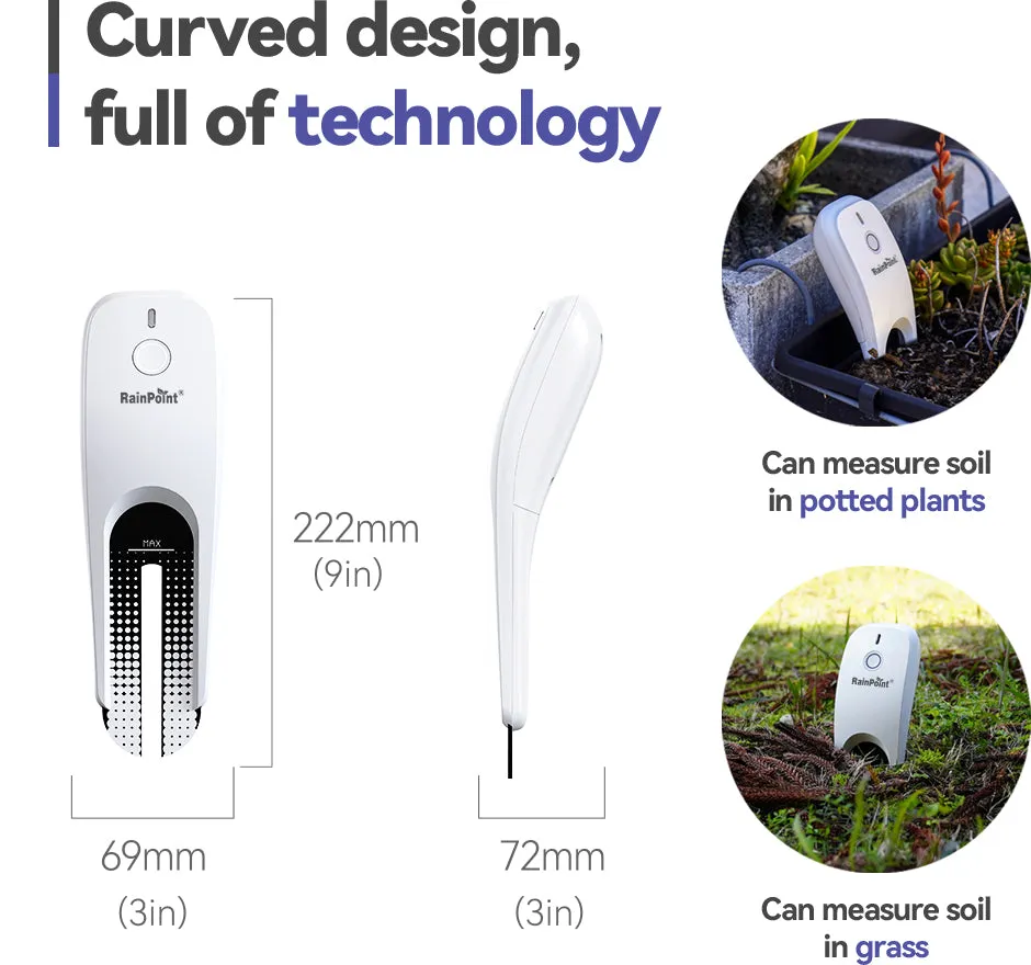 RainPoint Wi-Fi Soil Moisture Meter, Plants Humidity Meter, Soil Temperature Monitor for Gardening, Farming (Sub-Device, Need to Pair with Hub)