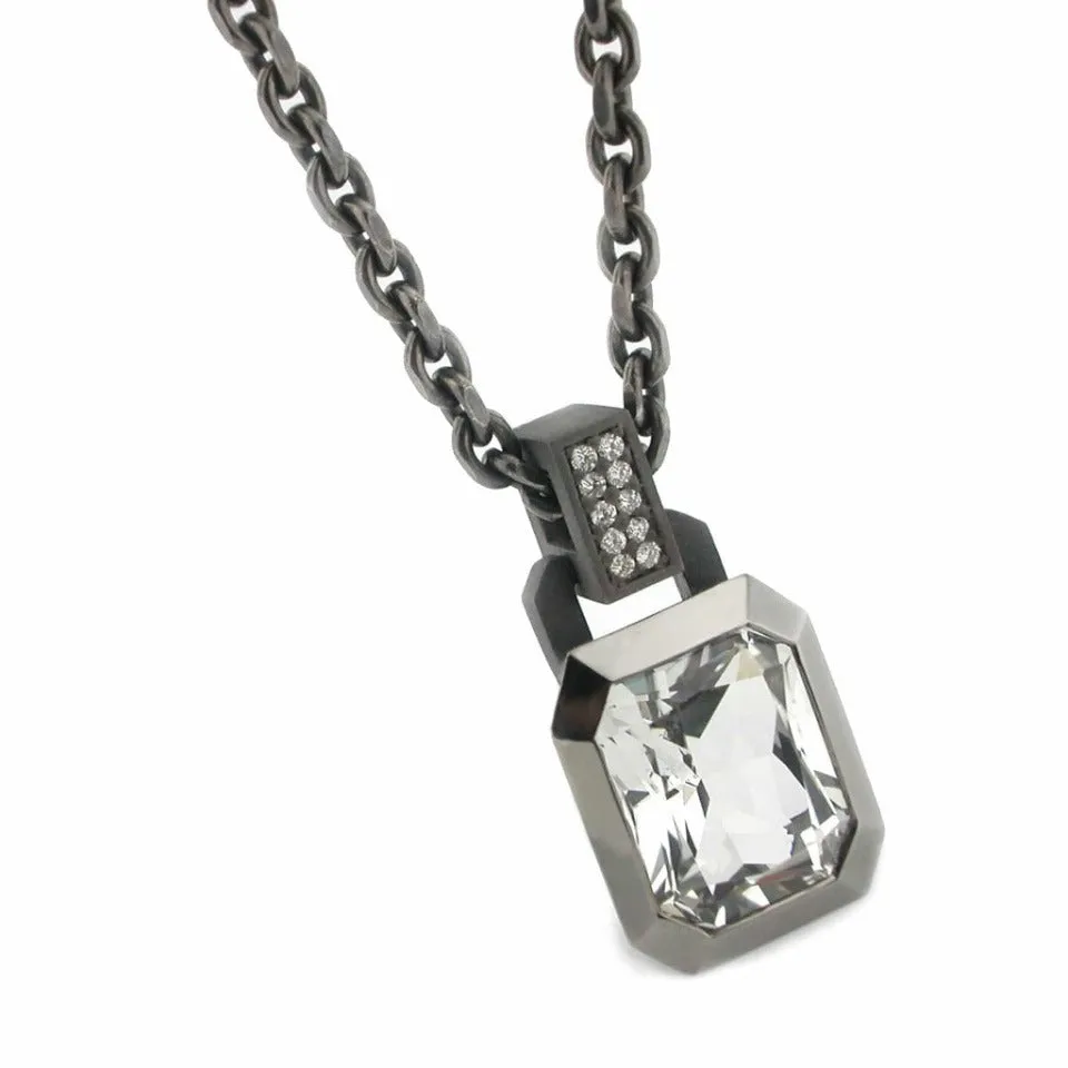 Series 20 | Oblique Sterling Pendant, Bl. Silver   12 x10 mm Quartz or Topaz,  Dia.