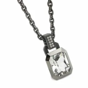 Series 20 | Oblique Sterling Pendant, Bl. Silver   12 x10 mm Quartz or Topaz,  Dia.