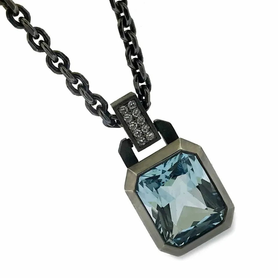 Series 20 | Oblique Sterling Pendant, Bl. Silver   12 x10 mm Quartz or Topaz,  Dia.