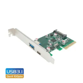 Simplecom EC312 PCI-E 2.0 x4 to 2 Port SuperSpeed  USB 3.1 Gen II 10Gpbs Type-C and Type-A Host Expansion Card