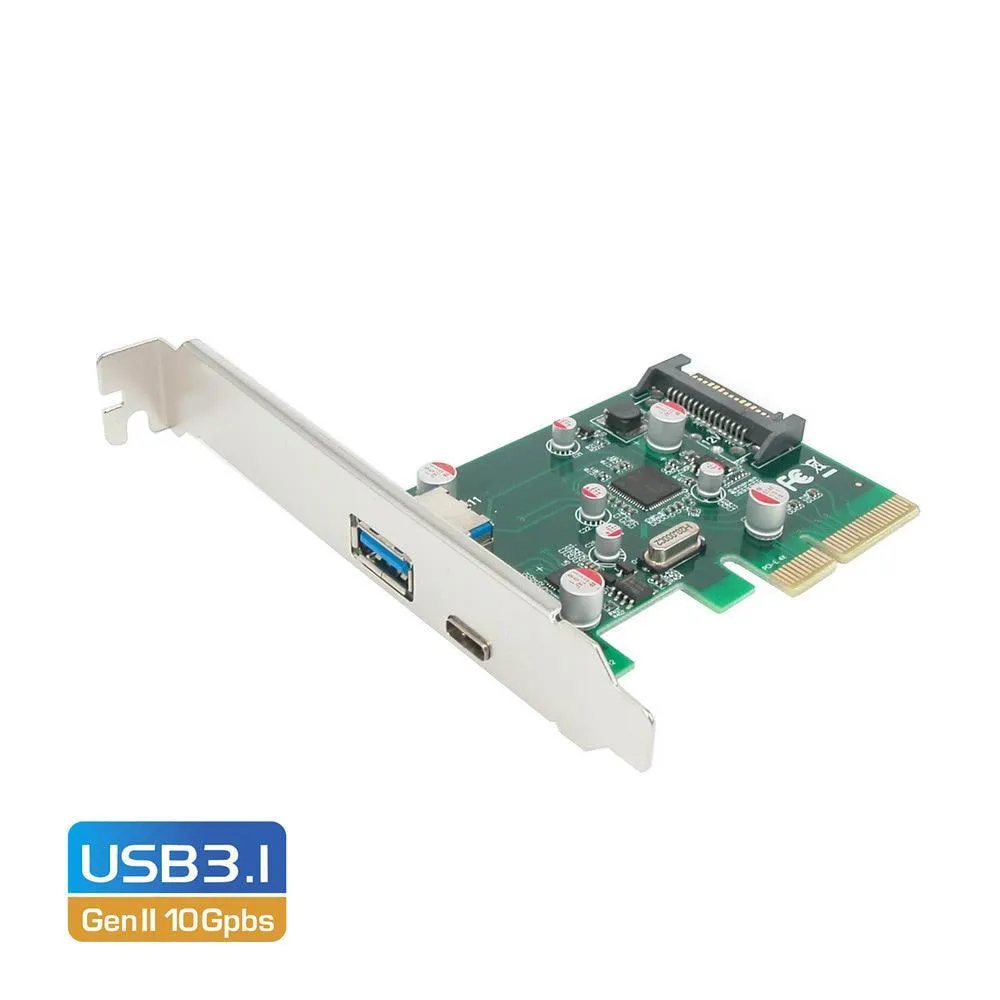 Simplecom EC312 PCI-E 2.0 x4 to 2 Port SuperSpeed  USB 3.1 Gen II 10Gpbs Type-C and Type-A Host Expansion Card