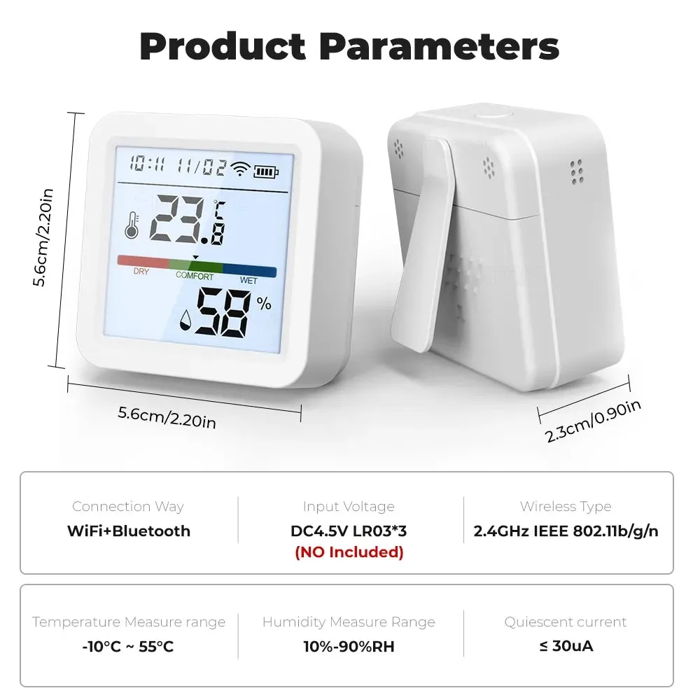 Smart life Alexa Google Home Hygrometer Thermometer Detector Backlight Tuya Wifi Temperature Humidity Sensor