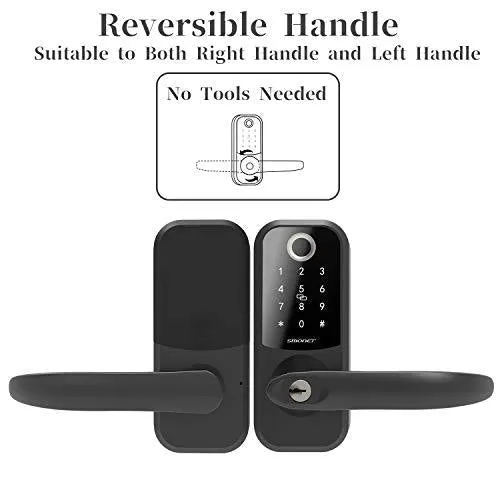 Smart Lock,SMONET Fingerprint Door Lock with Reversible Handle,Keyless Entry Bluetooth Lock ,Free APP,IC Card,Anti-peep Code,Work with Alexa (Need Extra Gateway),Smart Lever for Home,Office