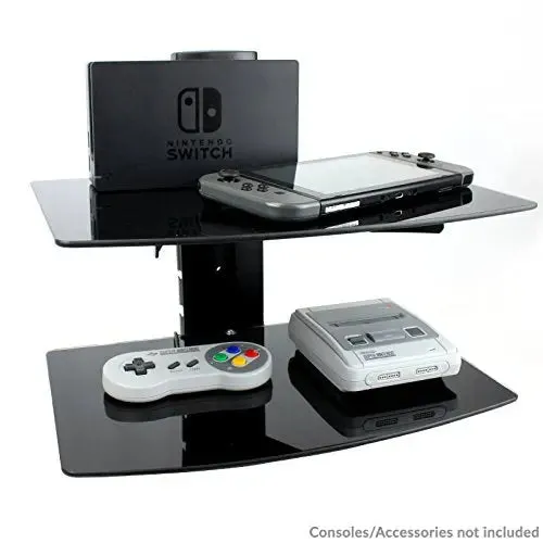 Tempered Black Glass Floating Shelf Wall Mount Consoles/DVD players M&W