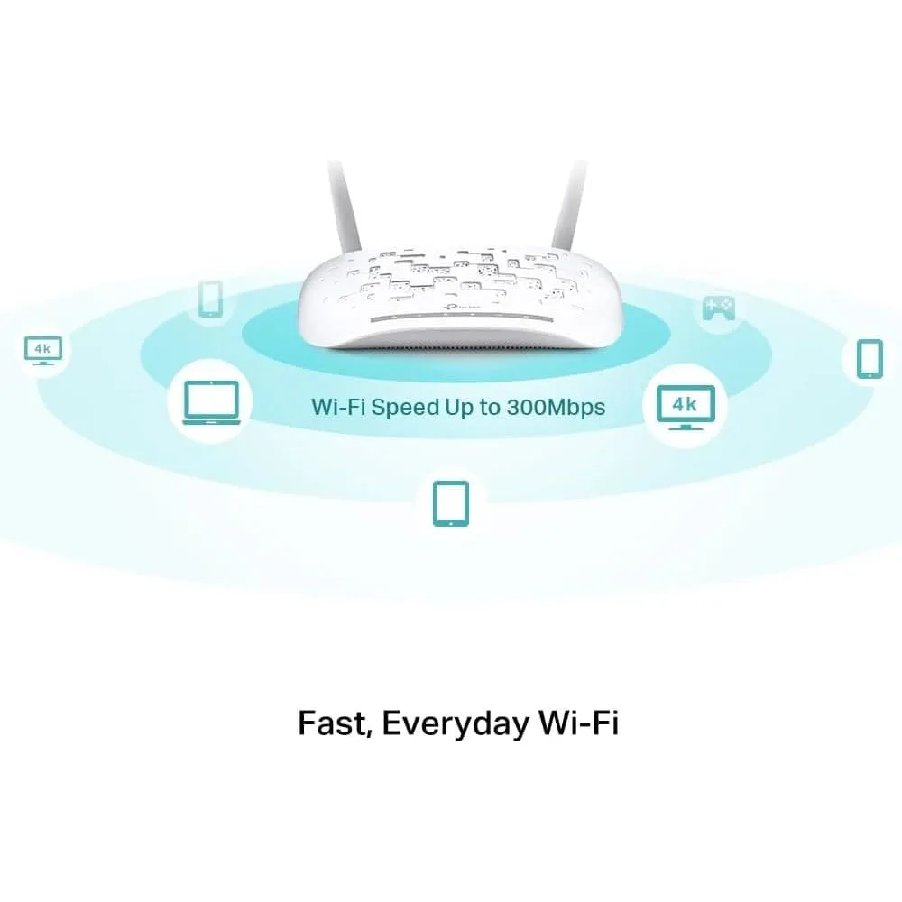 TP-Link 300 Mbps Wireless N USB VDSL/ADSL Modem Router, Single-Band, Broadband Speed Up To 100 Mbps, Versatile Connectivity, 4xFast Ports, USB 2.0, TP-Link Tether App, Easy setup(TD-W9970)