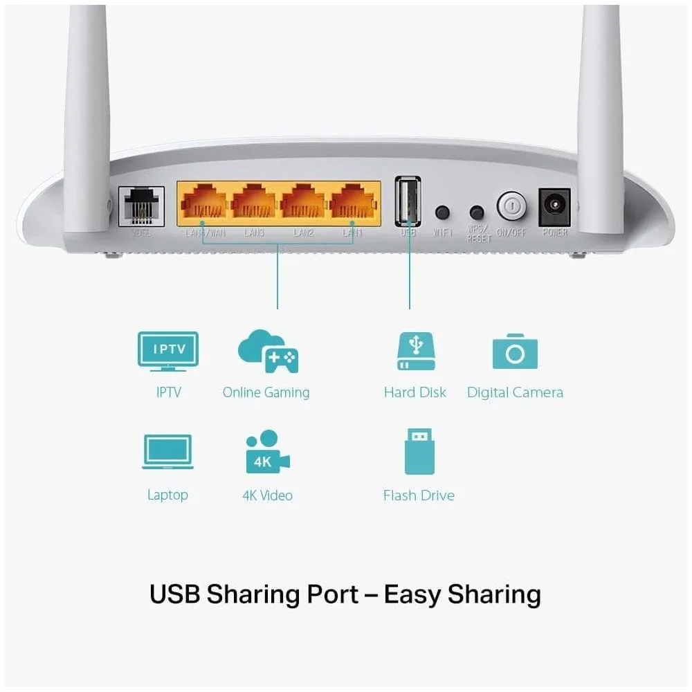 TP-Link 300 Mbps Wireless N USB VDSL/ADSL Modem Router, Single-Band, Broadband Speed Up To 100 Mbps, Versatile Connectivity, 4xFast Ports, USB 2.0, TP-Link Tether App, Easy setup(TD-W9970)