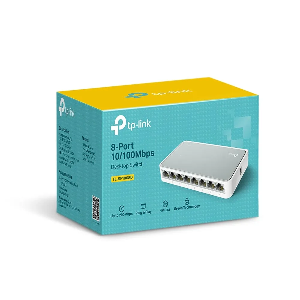 TP-LINK 8 PORT 10/100 mbps Desktop Switch The TL-SF1008D Fast Ethernet Switch is designed for SOHO (Small Office/Home Office) or workgroup users - TL-SF1008D