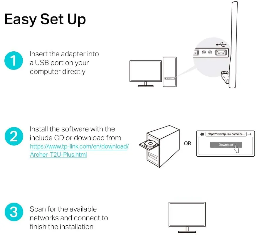 TP-LINK (Archer T2U Plus) AC600 (433 200) High Gain Wireless Dual Band USB Adapter
