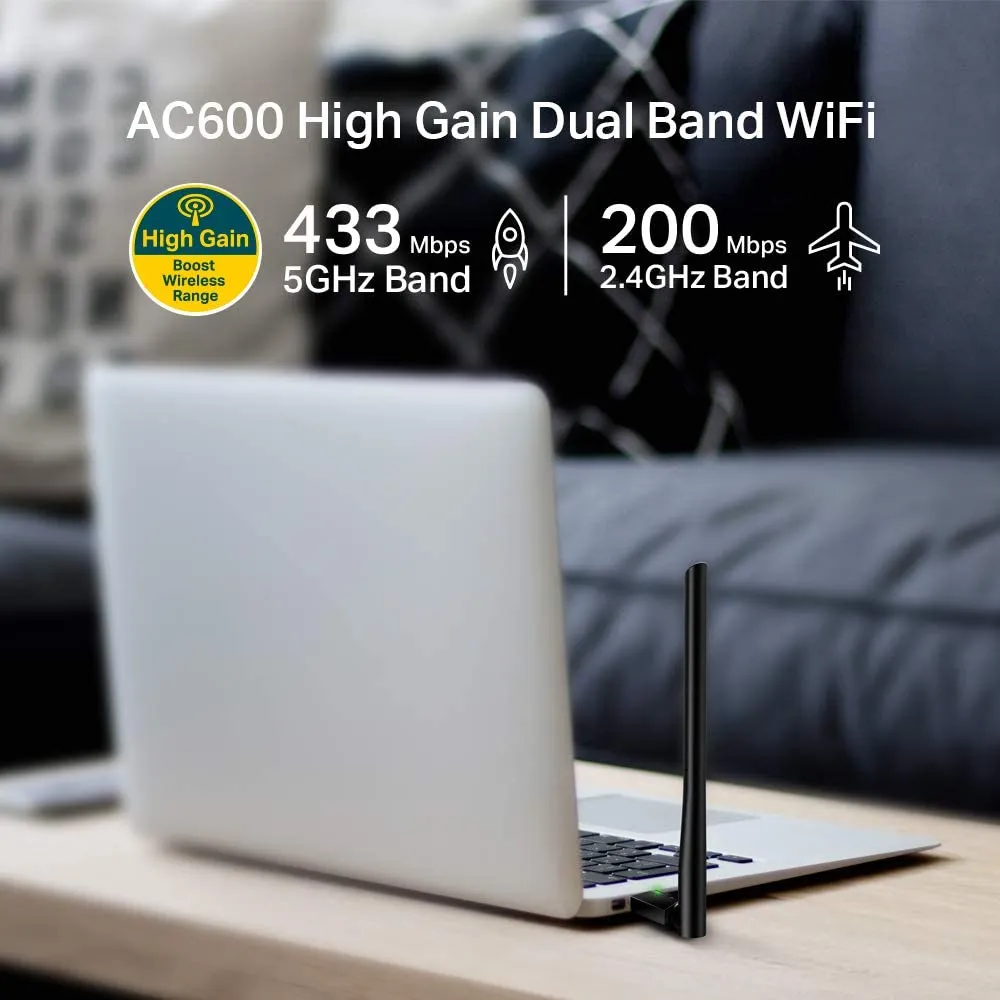 TP-LINK (Archer T2U Plus) AC600 (433 200) High Gain Wireless Dual Band USB Adapter
