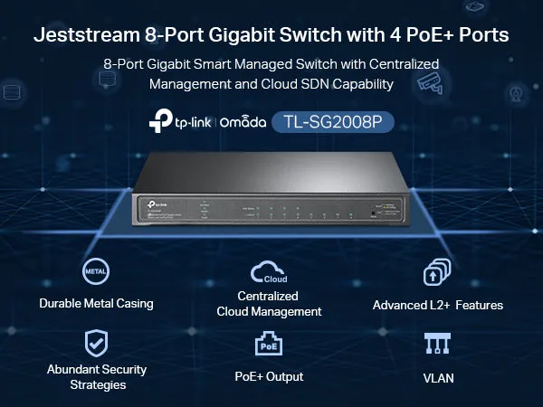 TP-Link TL-SG2008P JetStream 8-Port Gigabit Smart Switch with 4-Port PoE  (62W)