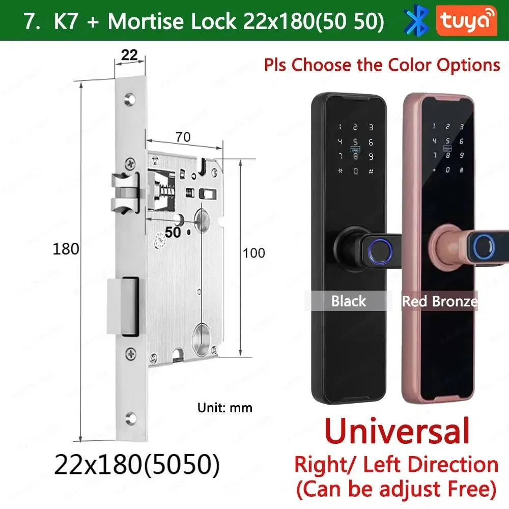 Tuya Bluetooth Intelligence Lock Biometric Fingerprint Smart Keyless Access Password IC Card Smartlife Support 8 Language K7pro 