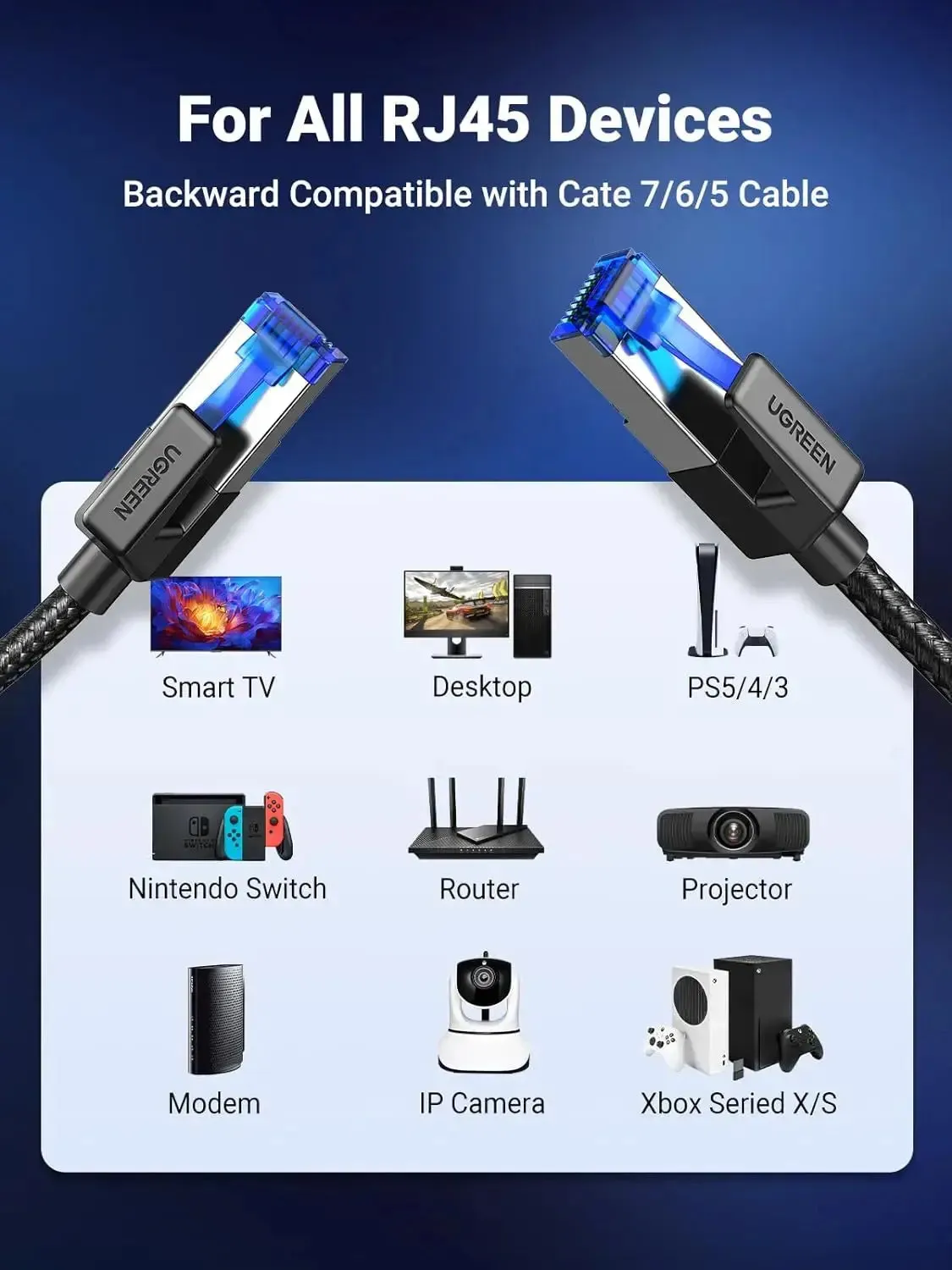 UGREEN 3M Cat 8 High Speed Braided Ethernet Cable 40Gbps 2000Mhz RJ45 Shielded Indoor Heavy Duty LAN Cables Compatible for Gaming PC PS5 PS4 PS3 Xbox Modem Router - Black (80432)