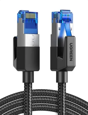 UGREEN 6FT /2M Cat 8  High Speed Braided Ethernet Cable, 40Gbps 2000Mhz Network Cord, RJ45 Shielded Indoor Heavy Duty LAN Cables Compatible for Gaming PC PS5 PS4 PS3 Xbox Modem Router (80431)