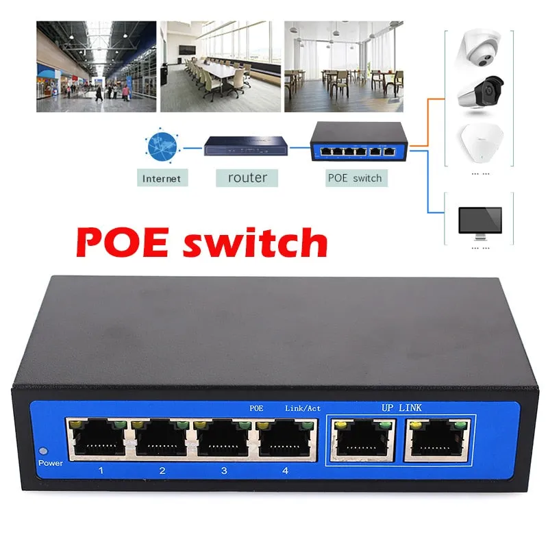 Universal POE Ethernet Switch IP Phone Home Router 4 2 Ports RJ45 250M Wireless AP Enterprise Networking CCTV Security IP camera