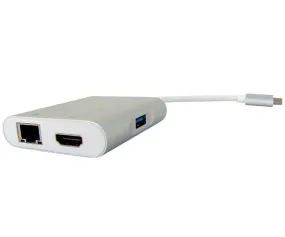 USB 3.1 Type C Male To 4-In-1 Multiport Compact Converter, Silver Aluminum Housing, 4K x 2K at 30Hz