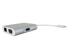 USB 3.1 Type C Male To 4-In-1 Multiport Compact Converter with VGA - Silver Aluminum Housing