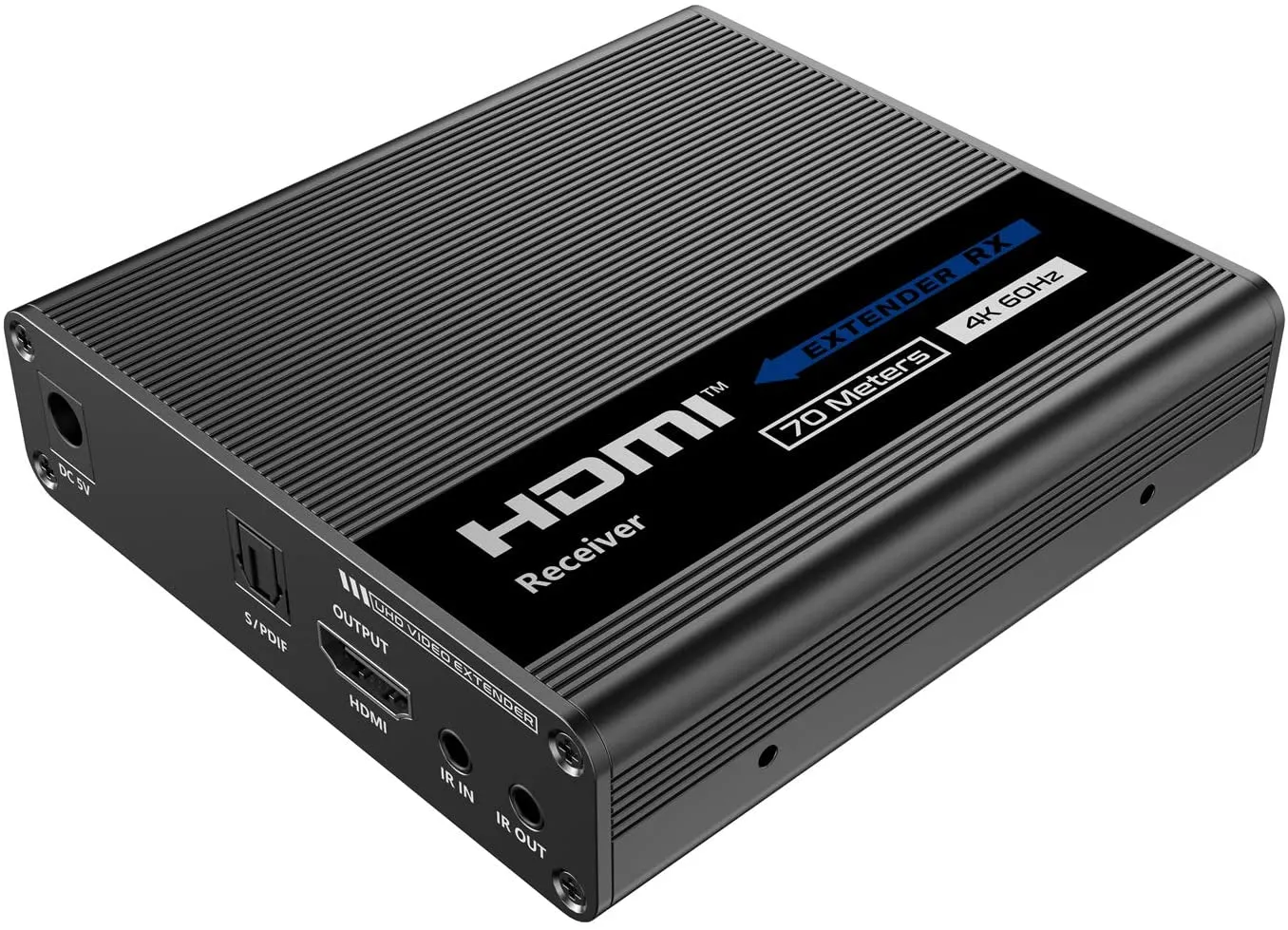 WeJupit 4K@60Hz HDMI Extender by Single Cat6/6A/7, 230Ft Zero Latecny Uncompressed Transmitter and Receiver, HDR 18Gbps, HDMI Loop-Out, Two Way IR, Optical Audio Output (WJEXT70-1)