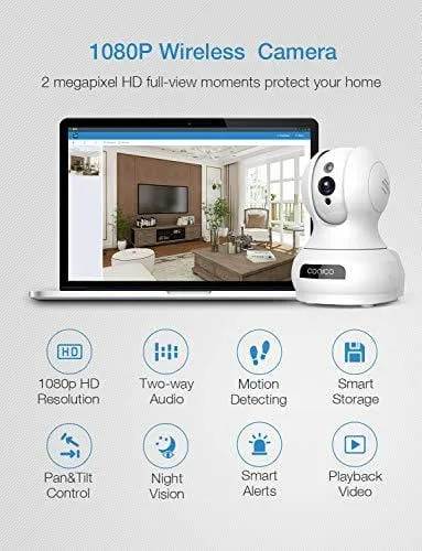 Wireless Camera, 1080P HD WiFi Pet Camera Baby Monitor, Pan/Tilt/Zoom IP Camera for Elder/Nanny Security Cam Night Vision Motion Detection 2-Way Audio Cloud Service Available Webcam White